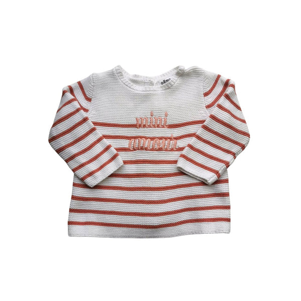 Pull rayé vieux rose et blanc