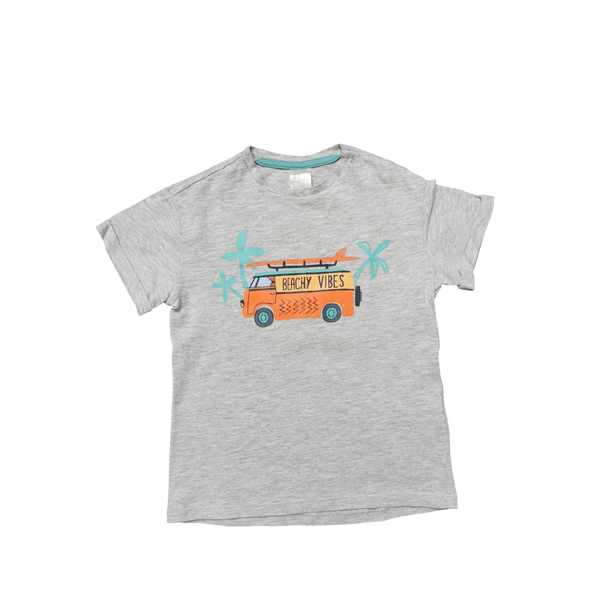 T-shirt gris à motif manches courtes