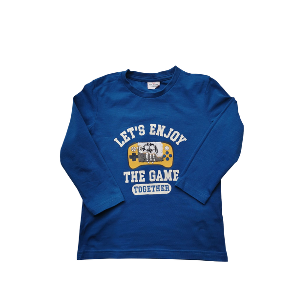 T-Shirt bleu à motif manches longues