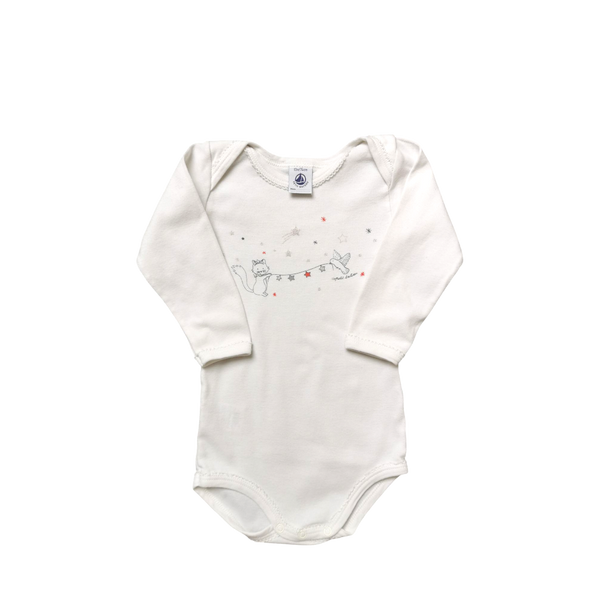 Body blanc manches longues à motif