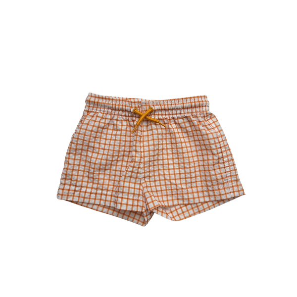Short de bain à carreaux camel et blanc