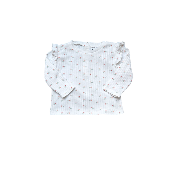 T-Shirt blanc à fleurs manches longues