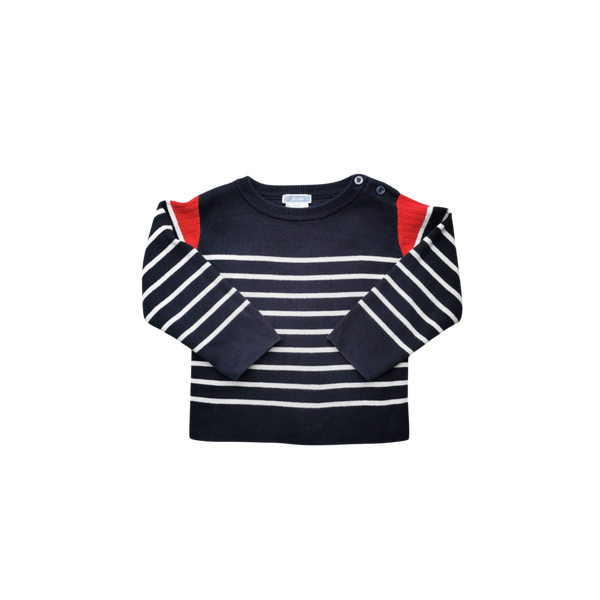 Pull bleu marine à rayures