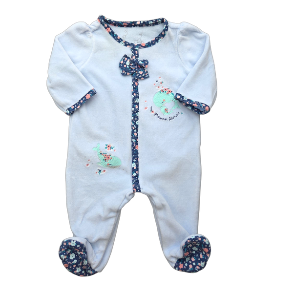 Pyjama bleu à liserés fleuris une pièce