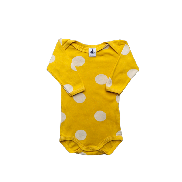 Body jaune à pois blanc manches longues