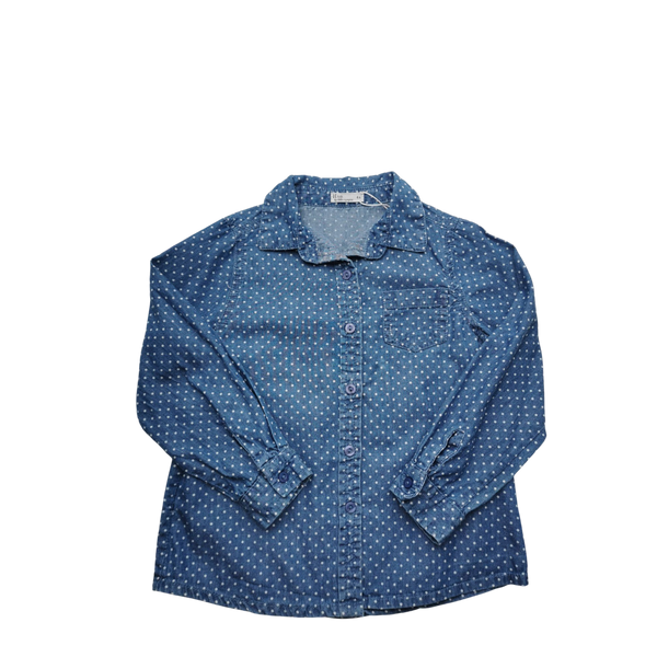 Chemise bleue à pois blancs