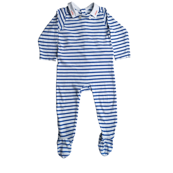 Pyjama rayé bleu et blanc une pièce