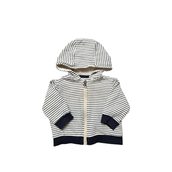 Veste rayée bleu et beige à capuche