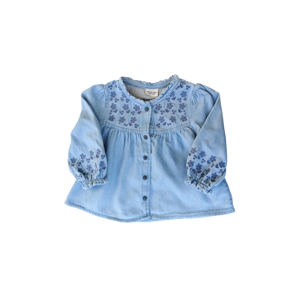 Blouse bleue brodée