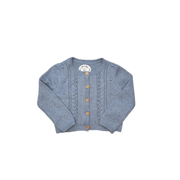 Gilet fille 2 ans Sergent Major, coloris bleu gris, vêtement d’occasion en excellent état.